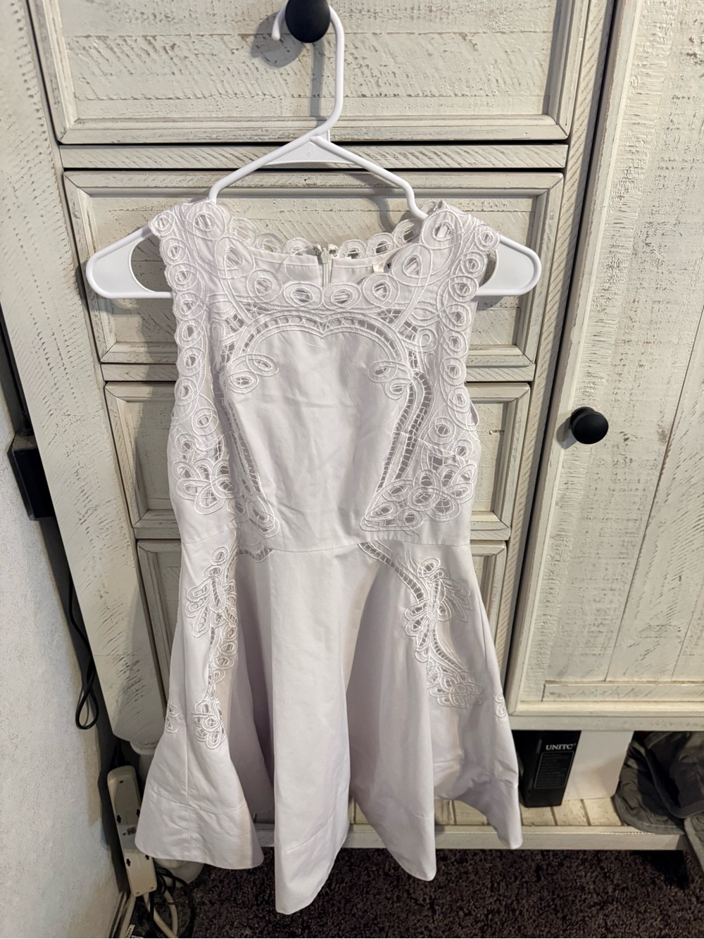 Esley White Sleeveless Lace-Accent Midi Dress